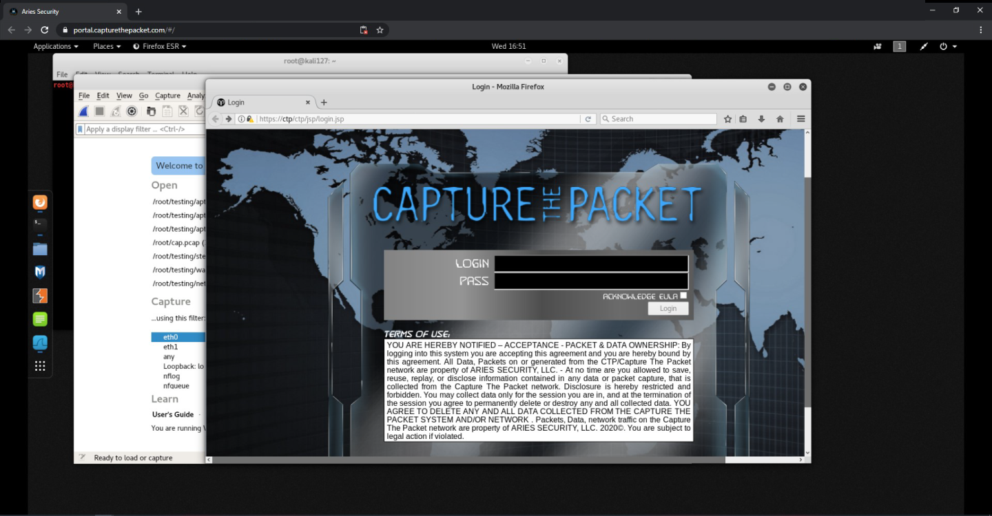 Sample login screen from Capture The Packet.