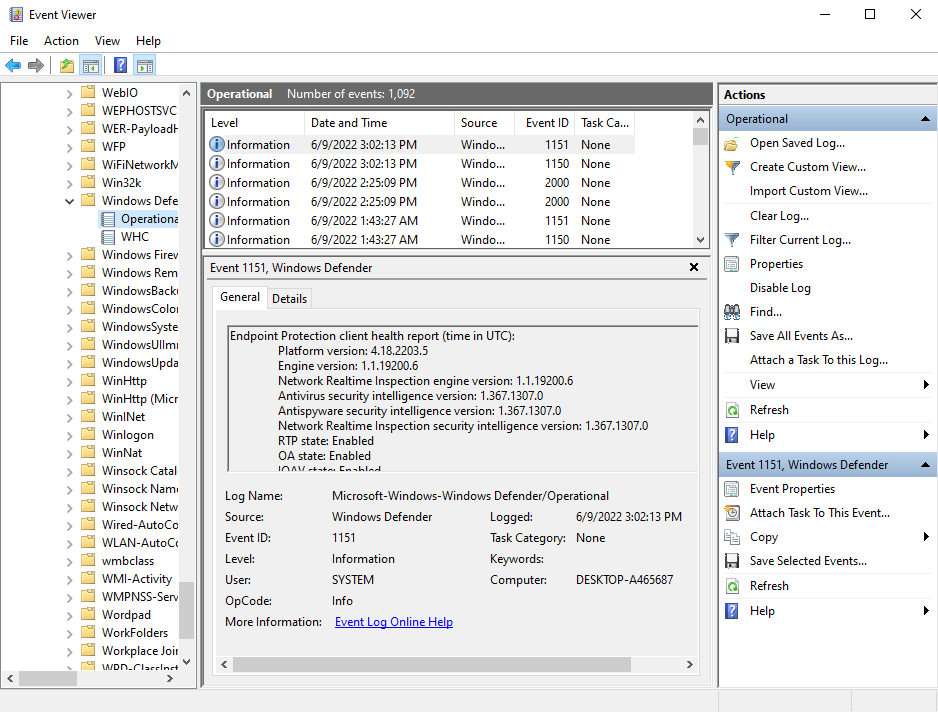 Screenshot of Windows Defender