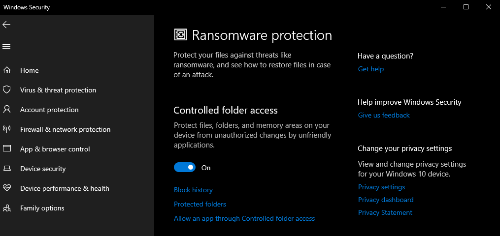 Screenshot of Ransomware Protection